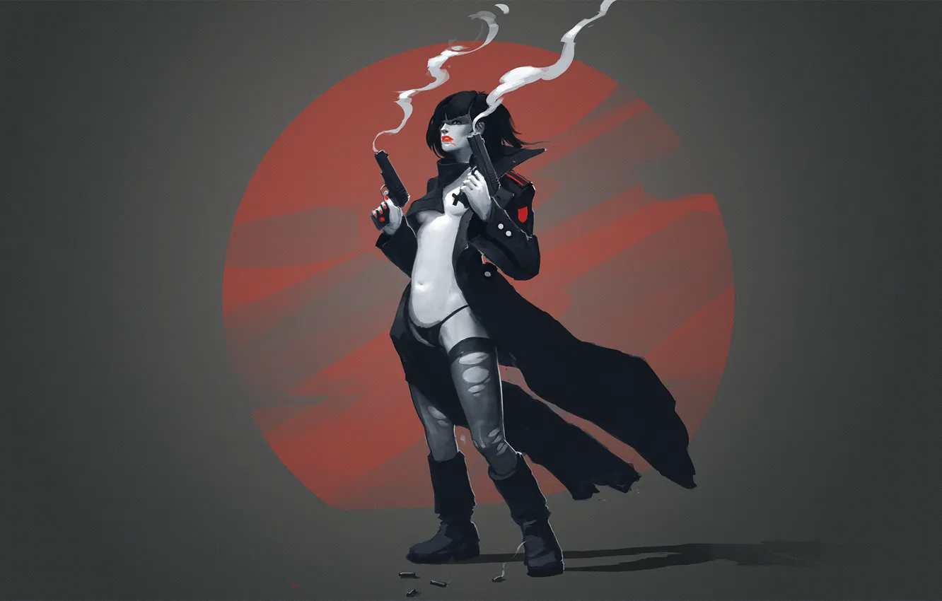 Photo wallpaper girl, weapons, comic