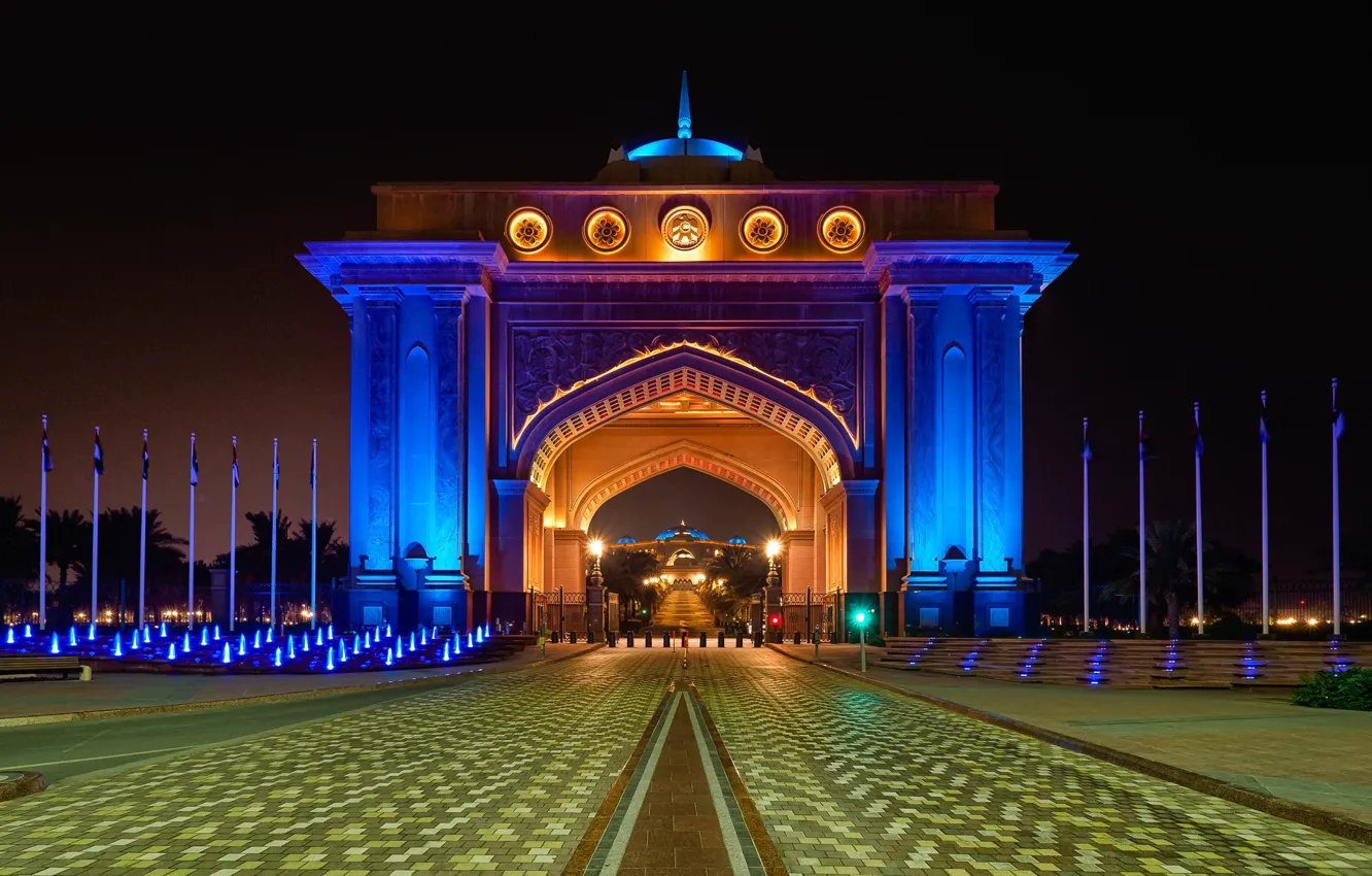 Photo wallpaper the hotel, UAE, Abu Dhabi, night, Emirates Palace, lights