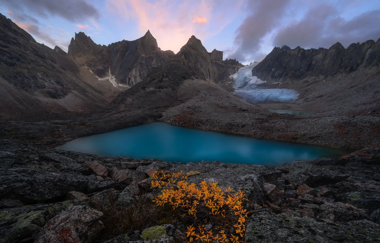 Photo wallpaper mountains, lake, shore