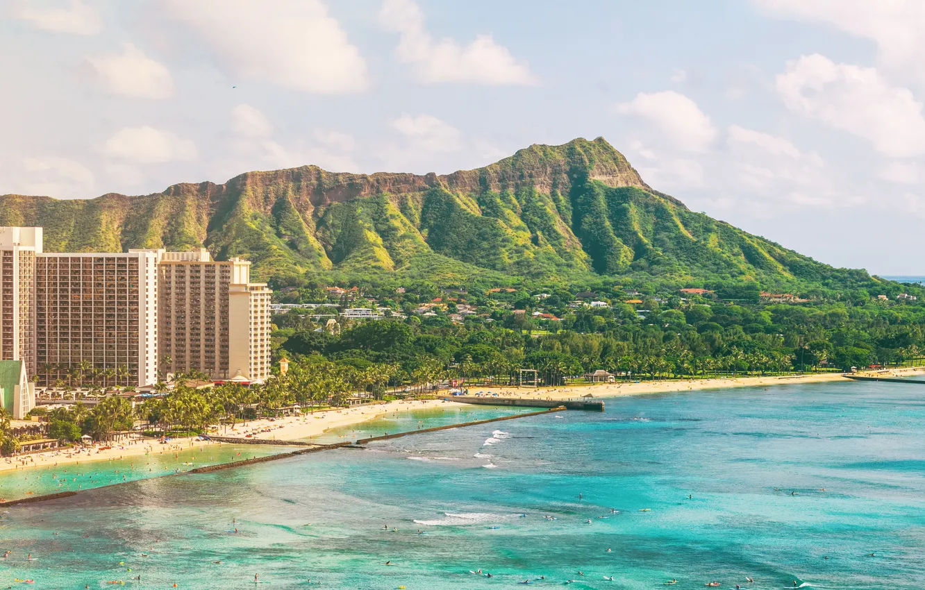 Photo wallpaper beach, diamond, hawaii, cityscape, head, oahu, waikiki, honolulu