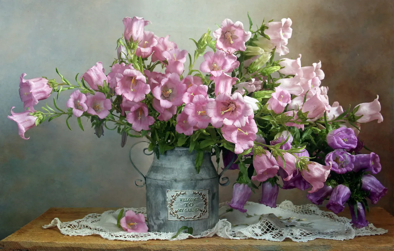 Photo wallpaper bouquet, bells, napkin, cans, Marina Filatova