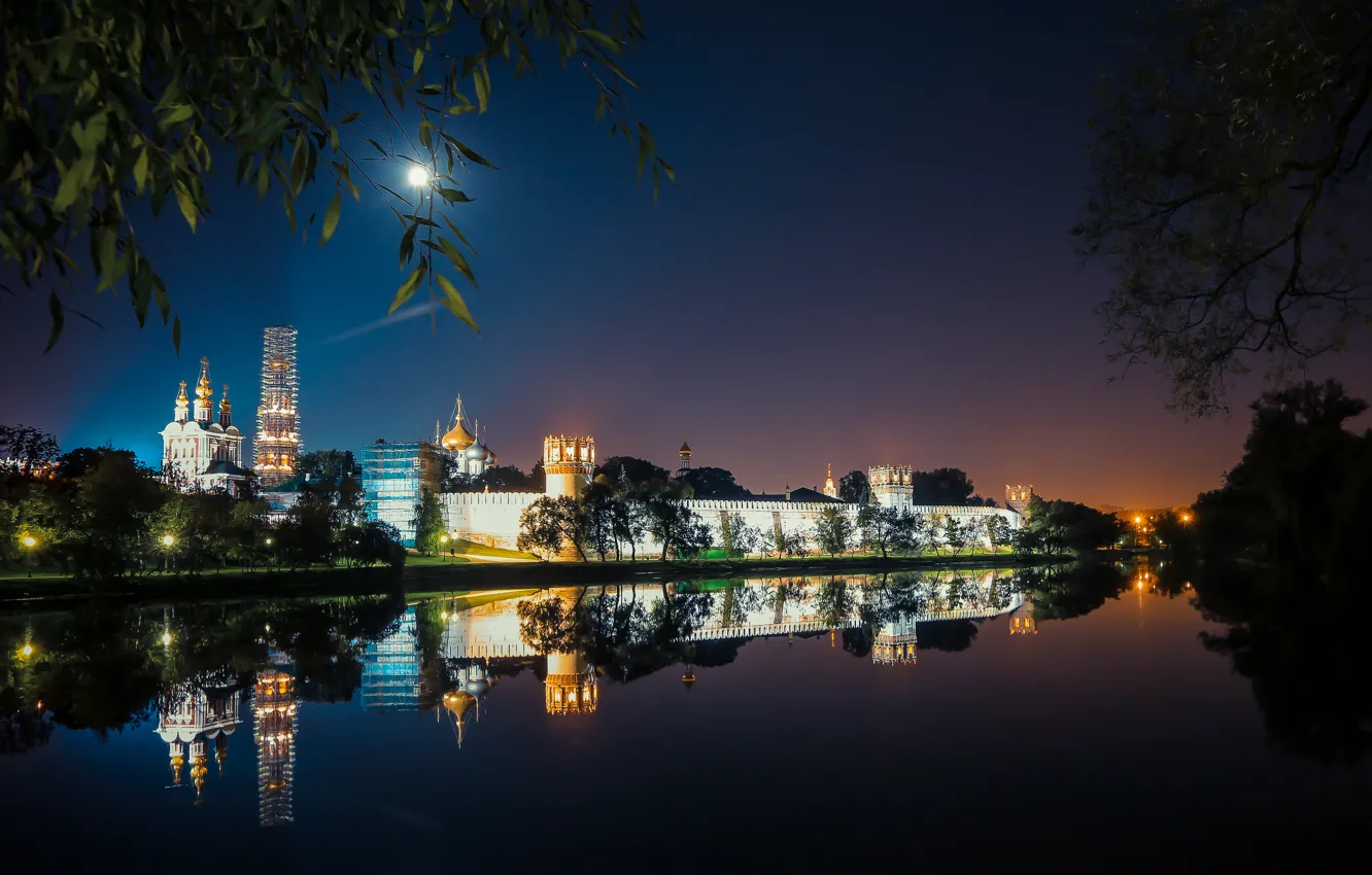 Photo wallpaper summer, night, the city, lights, Moscow, excerpt, light, the monastery