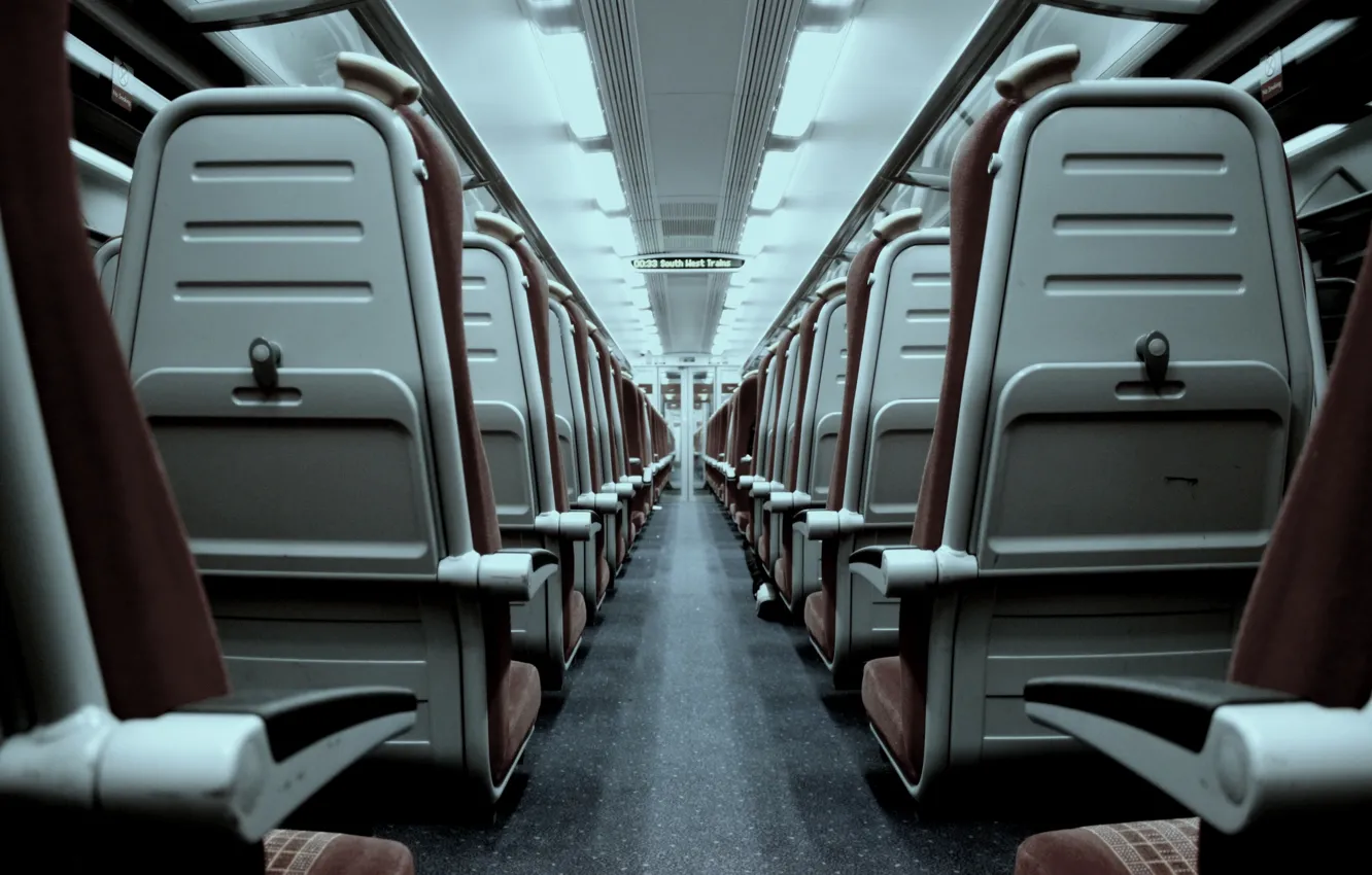Photo wallpaper lights, plastic, train, London, United Kingdom, vehicle, rows, seats