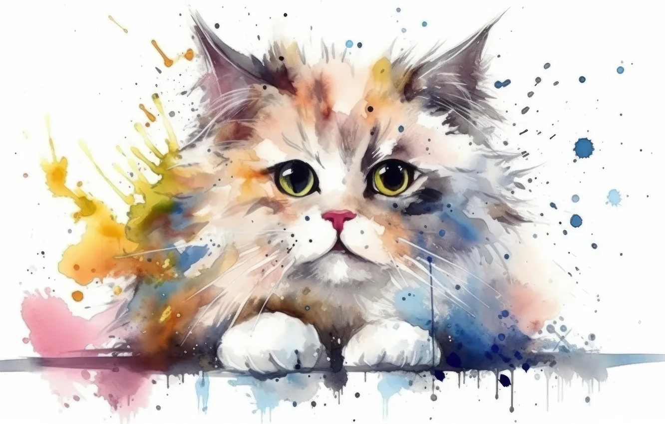 Photo wallpaper cat, cat, look, squirt, portrait, legs, divorce, watercolor