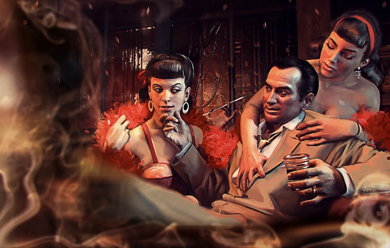 Photo wallpaper girl, glass, smoke, art, male