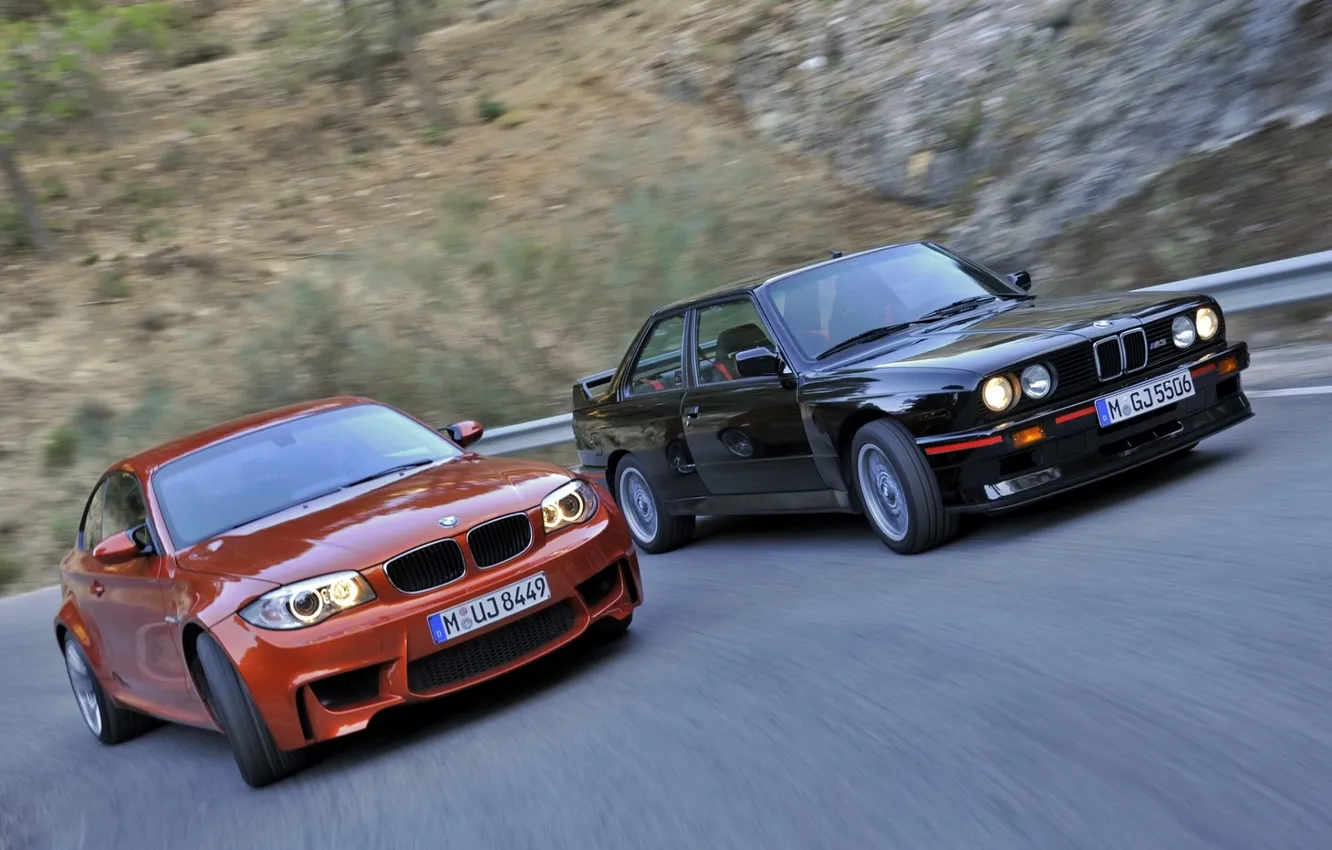 Photo wallpaper road, orange, black, BMW, coupe, BMW, turn, Coupe