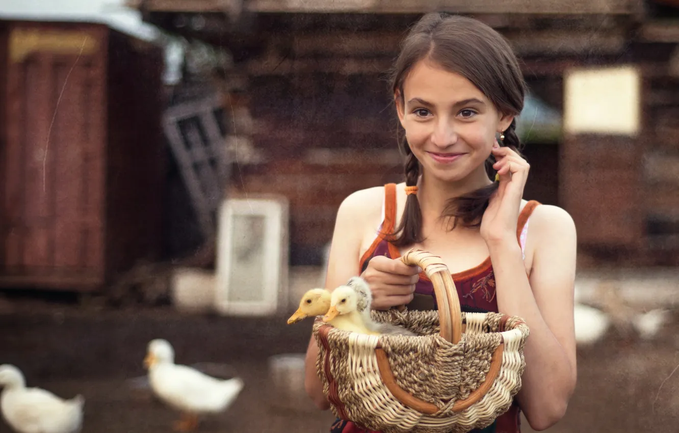 Photo wallpaper mood, duck, girl