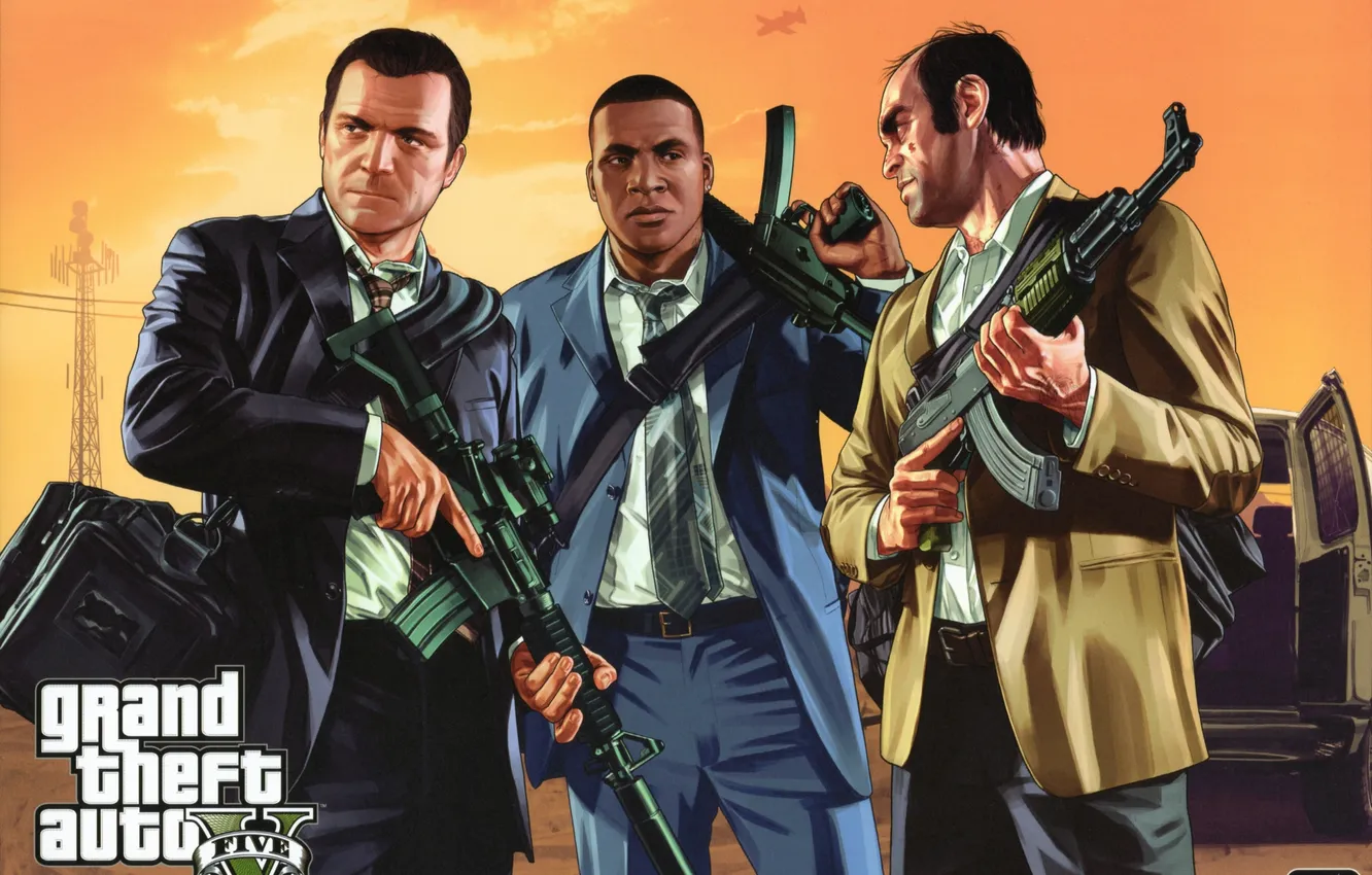 Photo wallpaper art, Michael, Trevor, Franklin, gta 5