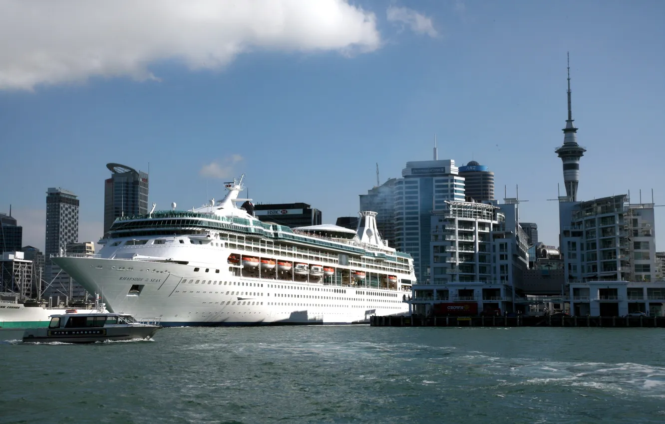 Photo wallpaper photo, ship, New Zealand, cruise liner, Port of Auckland