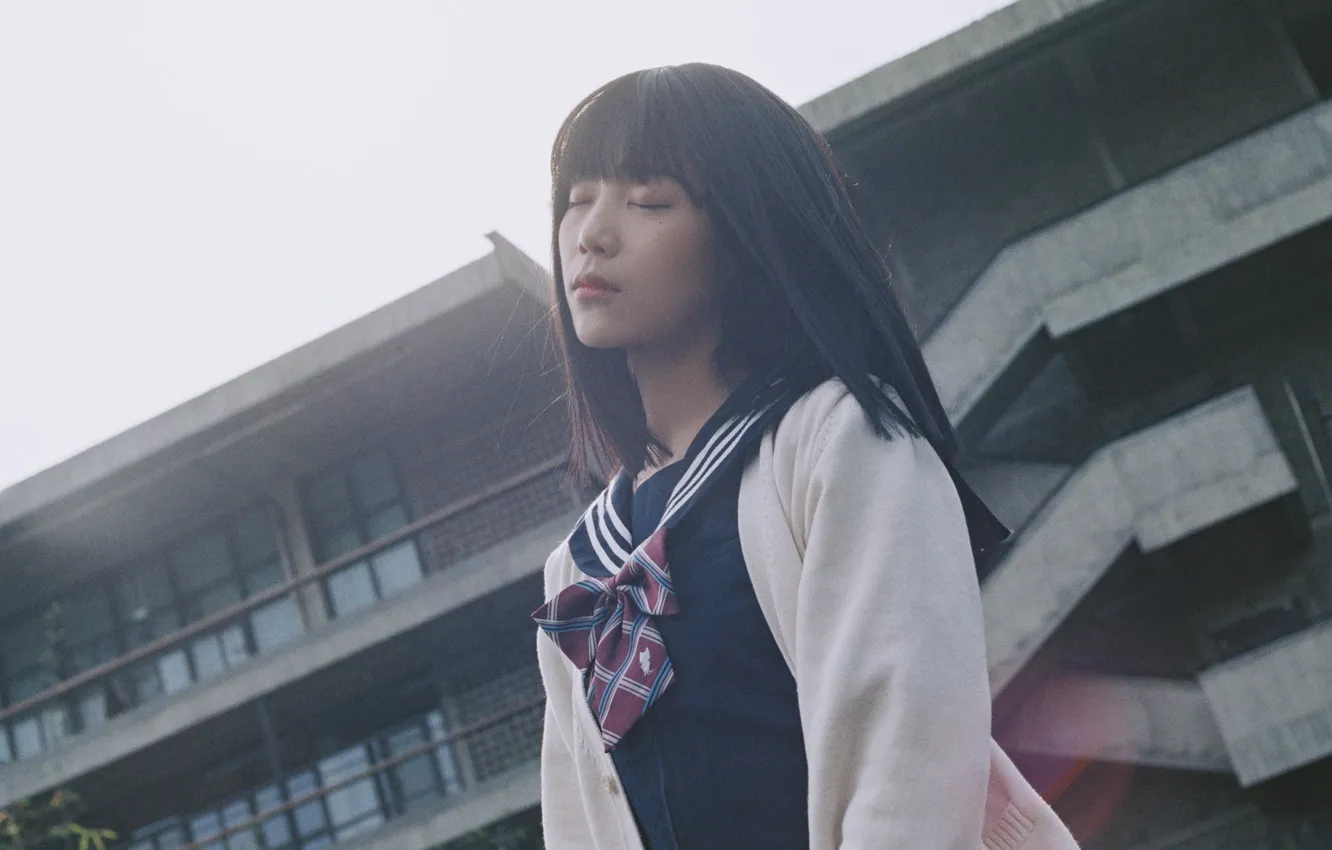 Photo wallpaper woman, beautiful, model, pretty, asian, cute, building, uniform