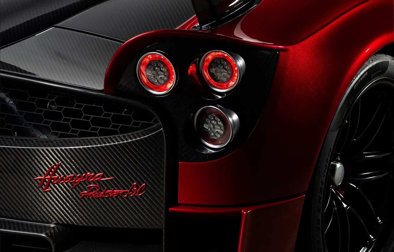 Photo wallpaper the inscription, Pagani, To huayr, exterior, carbon fiber, body part, Roadster BC