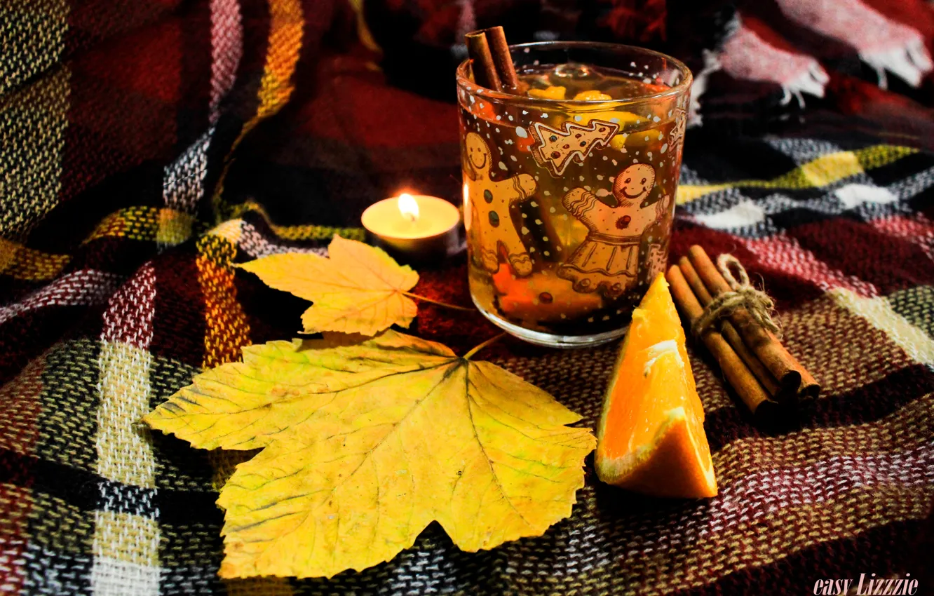 Photo wallpaper cinnamon, autumn mood, autmn, cup of tea, spicy tea, tea with orange, orange tea