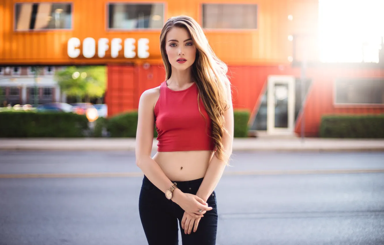 Photo wallpaper girl, street, model, April Slough