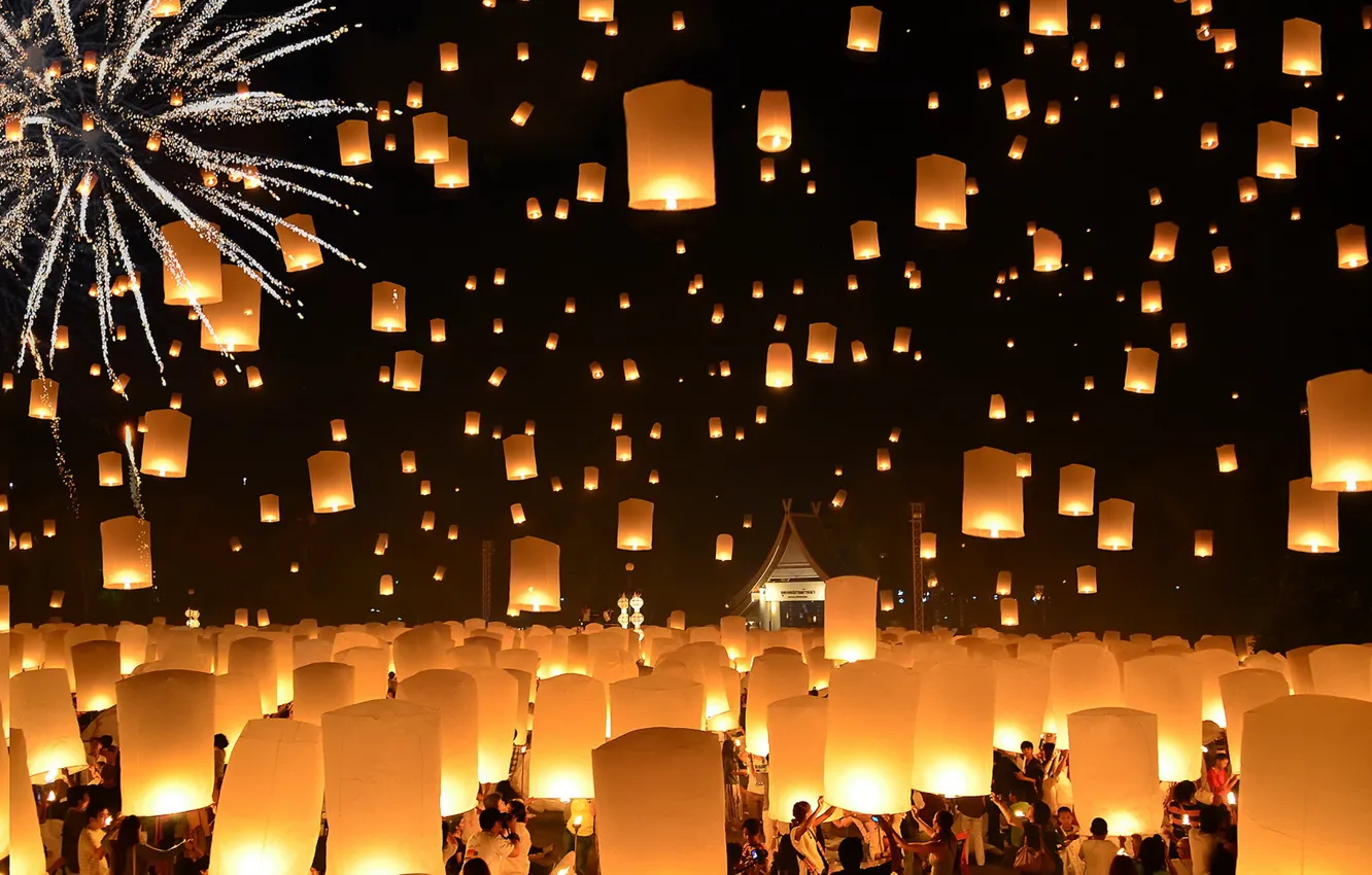 Photo wallpaper Thailand, Loi Krathong Festival, Floating Lanterns