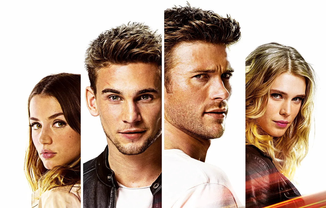 Photo wallpaper face, four, white background, Thriller, action, poster, characters, Gaia Weiss