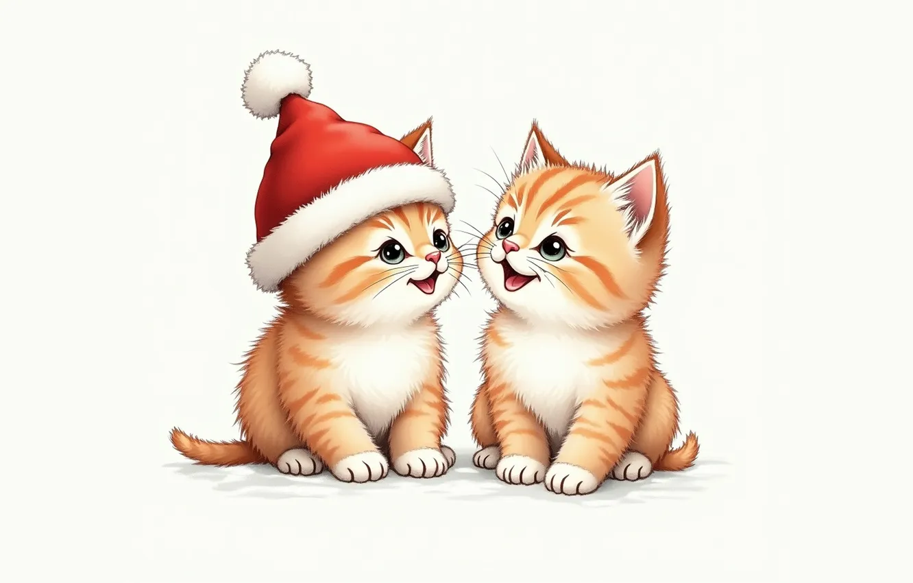 Photo wallpaper look, cats, pose, kitty, figure, Christmas, kittens, white background