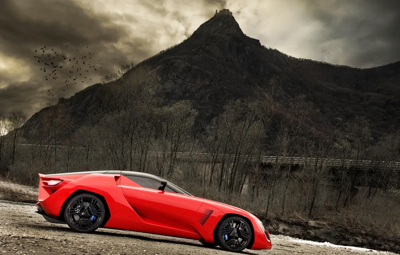 Photo wallpaper red, mountain, the concept