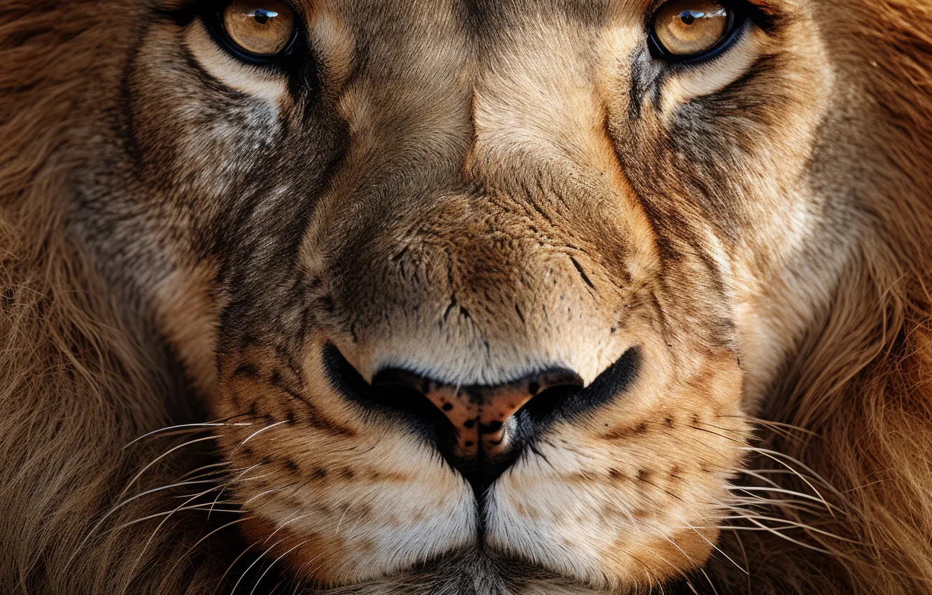 Photo wallpaper art, lion, hair, realistic