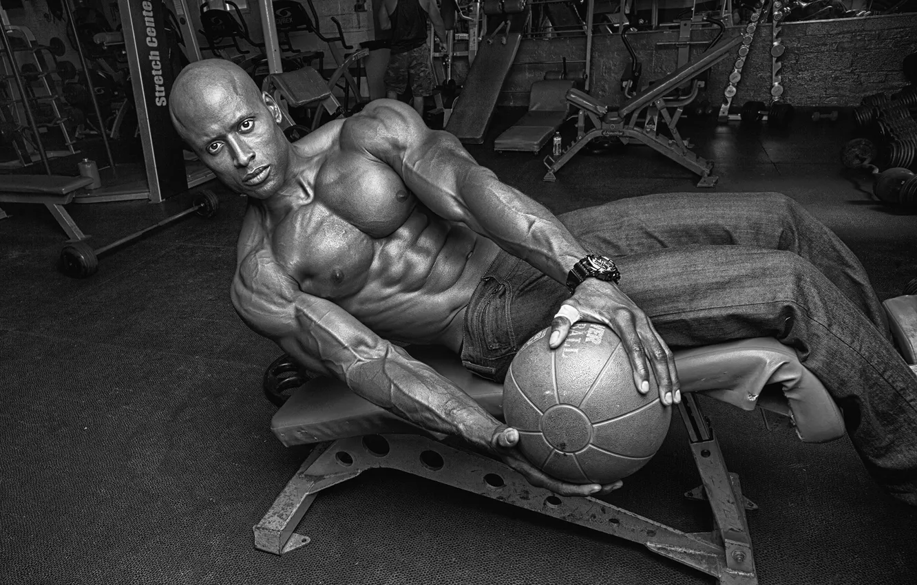 Photo wallpaper power, men, ball, abs, bodybuilder, Curin Wilkerson