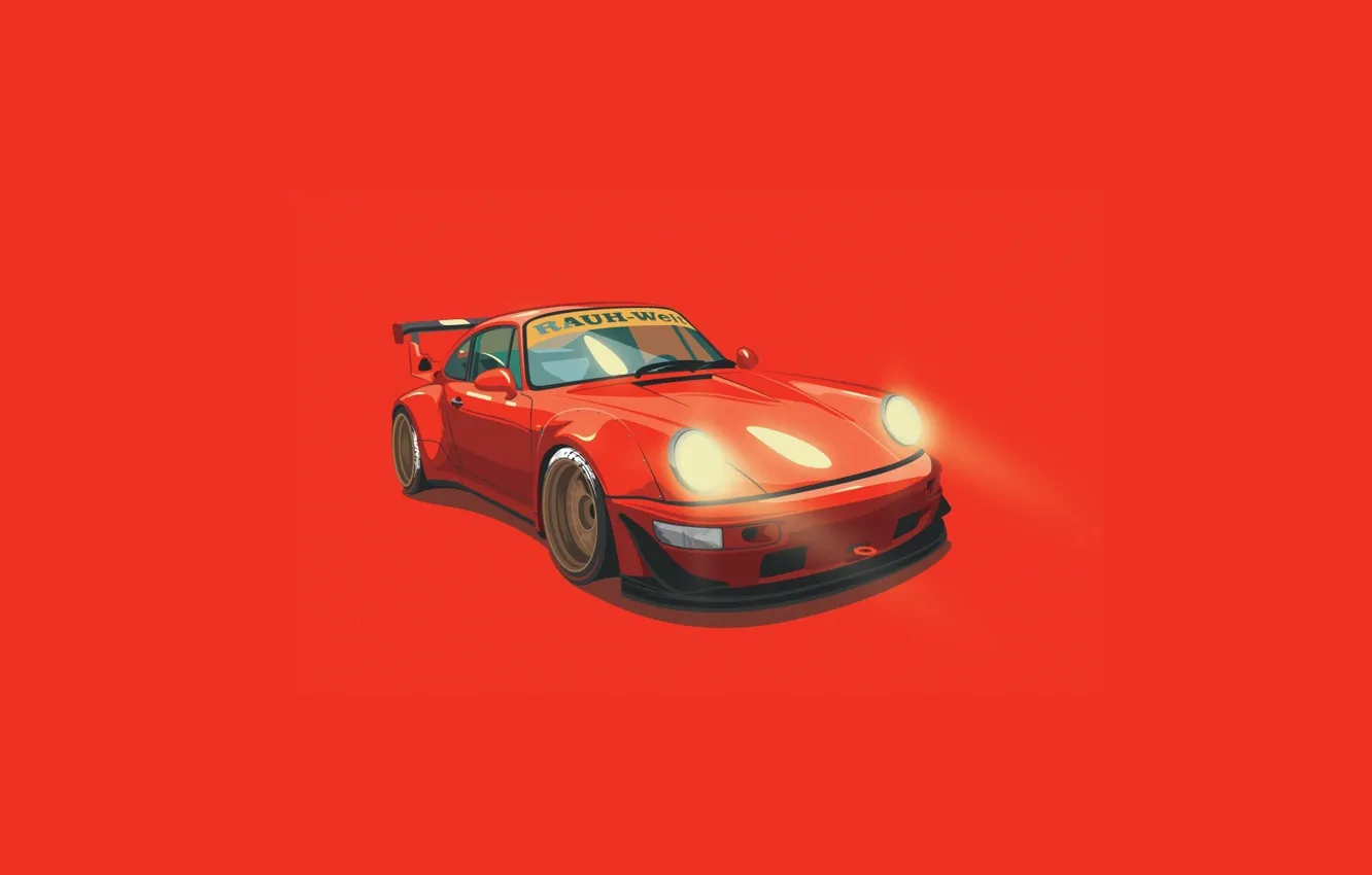 Photo wallpaper Porsche, digital, orange, Illustration, 993, RWB, Minimalistic