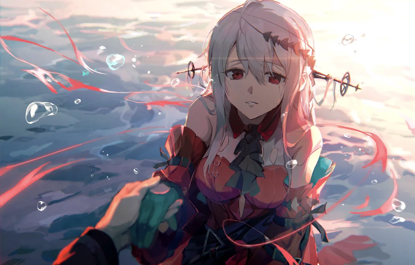Photo wallpaper water, girl, hands, Arknights, Skadi