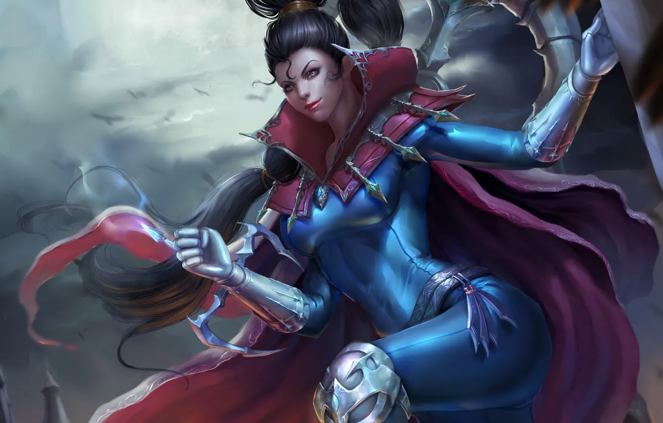 Photo wallpaper look, art, costume, cloak, League of Legends, Vayne
