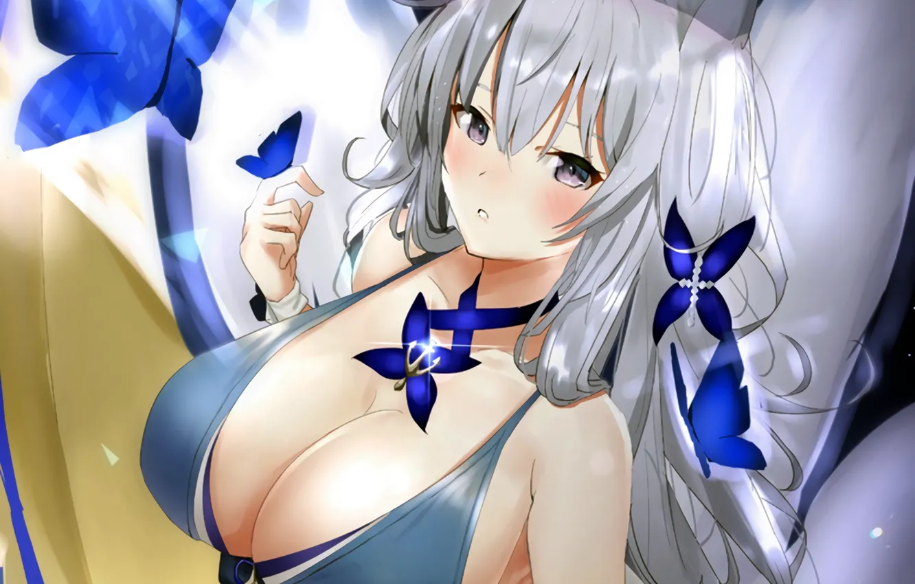 Photo wallpaper girl, sexy, cleavage, long hair, dress, boobs, animal ears, anime