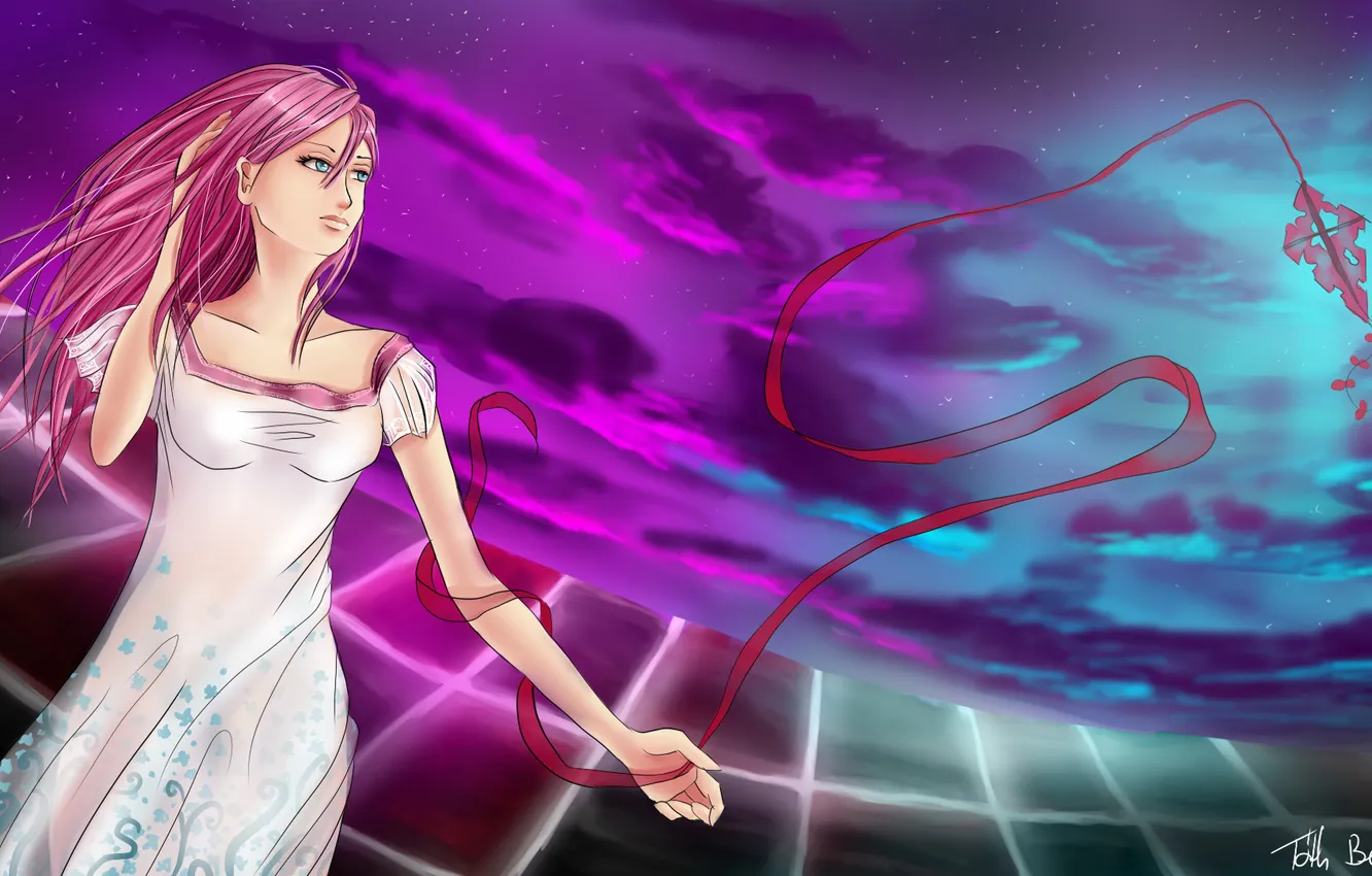 Photo wallpaper the sky, look, girl, kite, art, alison90