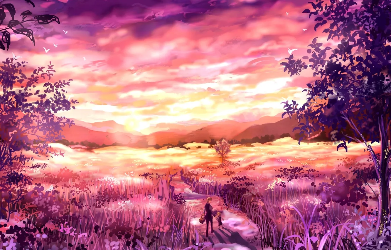 Photo wallpaper sunset, trail, hetalia, Axis powers hetalia