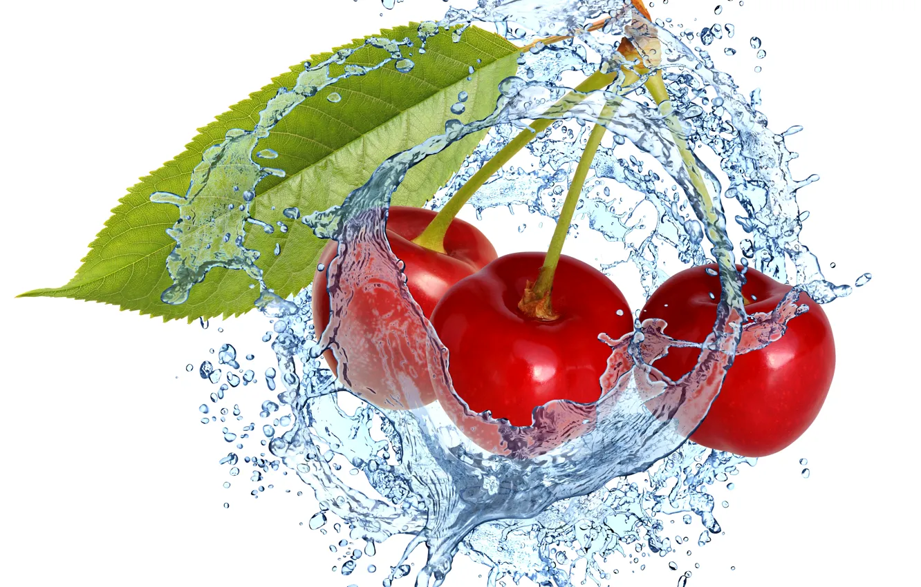 Photo wallpaper water, squirt, cherry, berries, fresh, cherry, water, splash