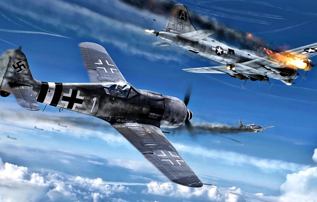 Photo wallpaper B-17G, Fw.190A, 8th Air Force, Strategic bombing of Germany, Storm season 1
