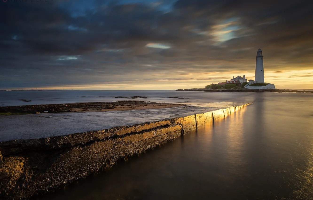 Photo wallpaper sea, landscape, sunset, lighthouse