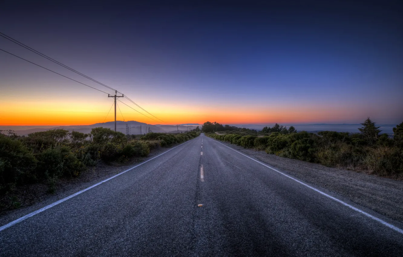 Photo wallpaper road, landscape, sunset
