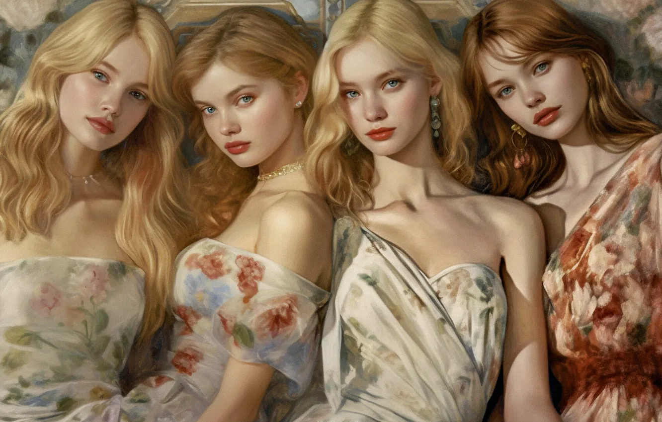 Photo wallpaper summer, look, girl, pose, portrait, dress, art, blonde