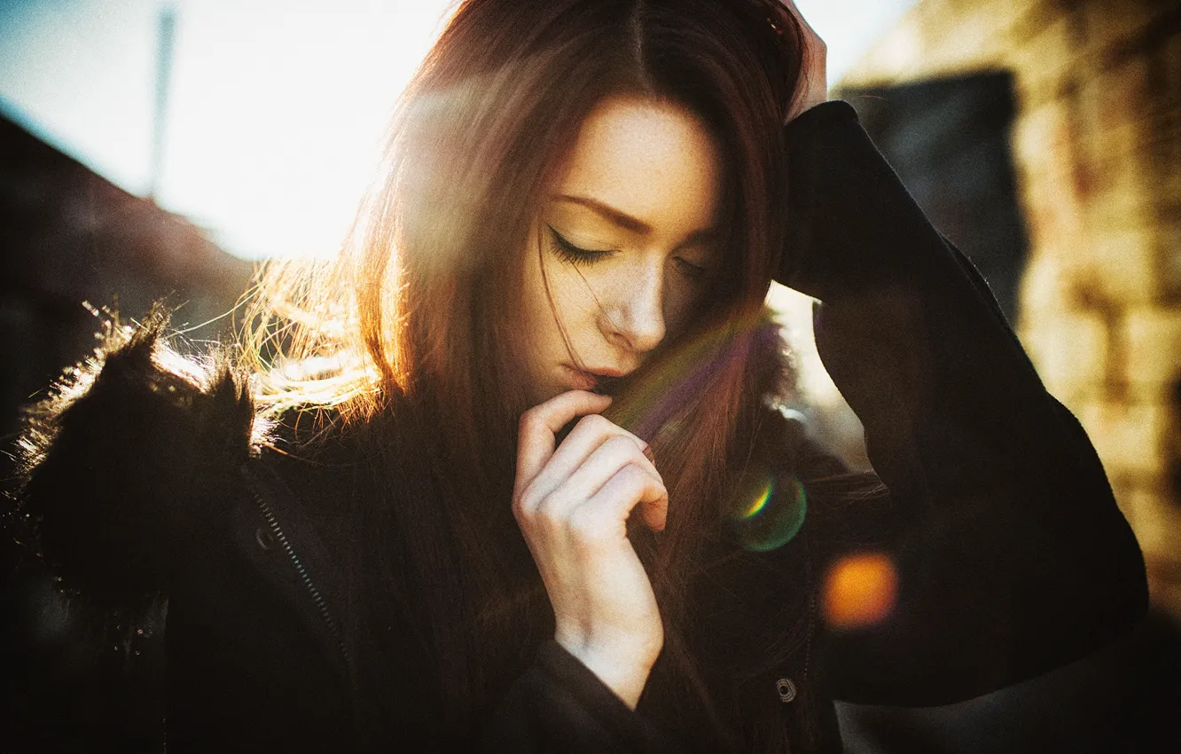 Photo wallpaper girl, the sun, rays, light, glare, mood