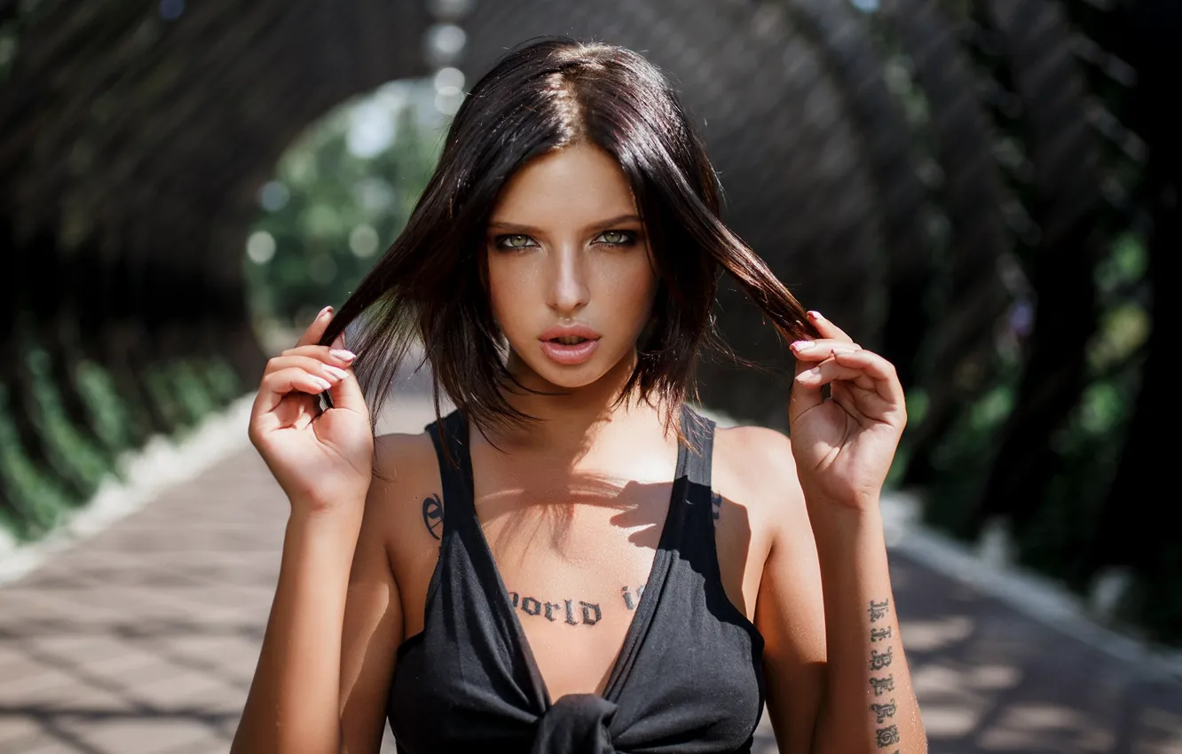 Photo wallpaper model, hair, hands, tattoo, Veronika Evdokimova, Dmitry Lobanov