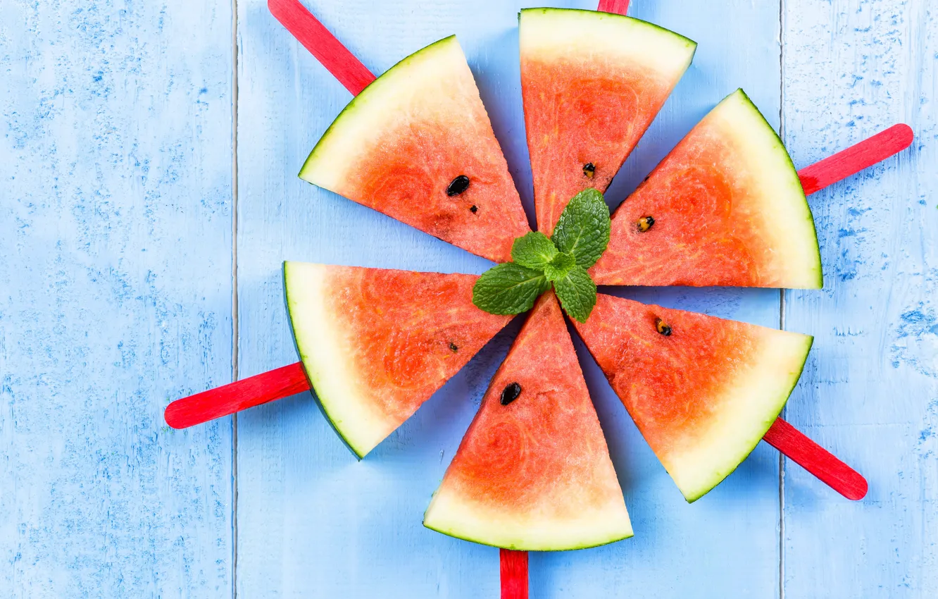 Photo wallpaper watermelon, mint, watermelon, mint, cloves seeds, slices seeds
