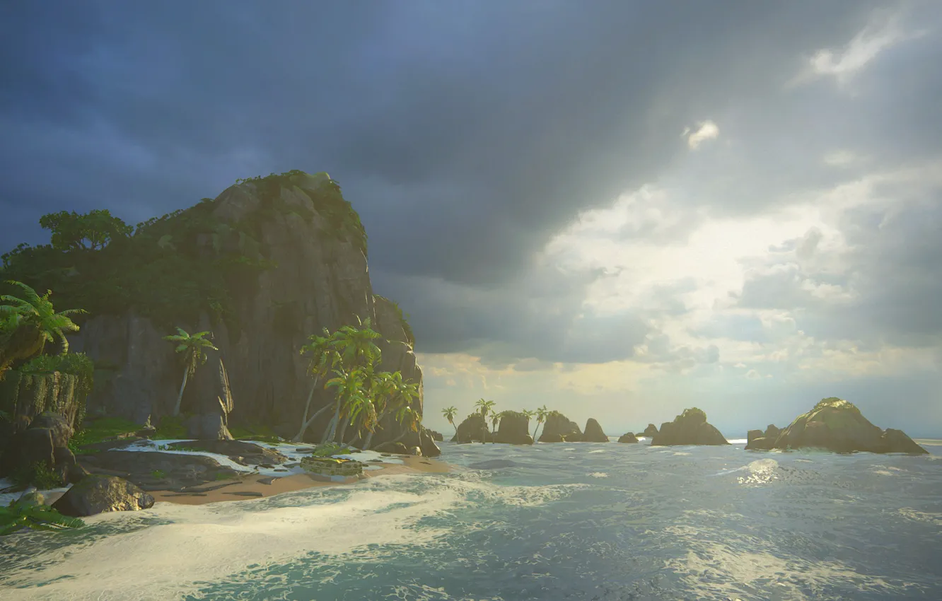 Photo wallpaper sea, palm trees, island, Naughty Dog, Playstation 4, Uncharted 4: A Thief's End