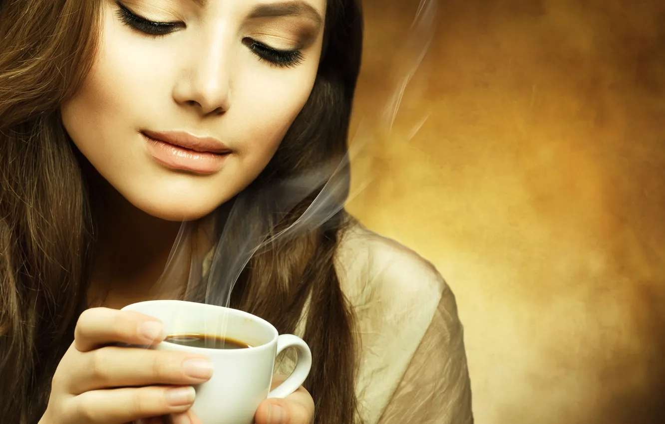 Photo wallpaper coffee, brunette, Cup, aroma