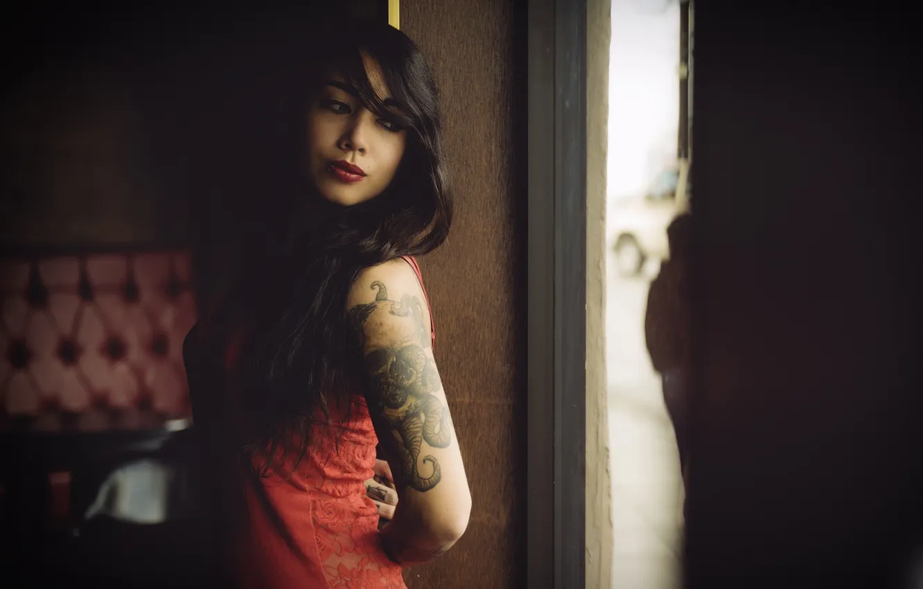 Photo wallpaper girl, pose, tattoo