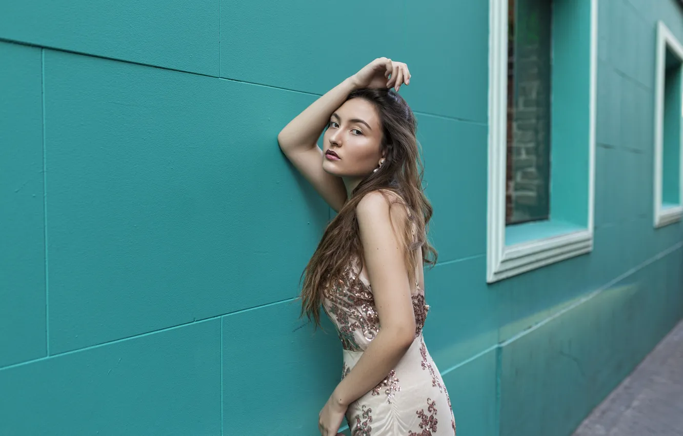 Photo wallpaper model, girl, wall, look, pose