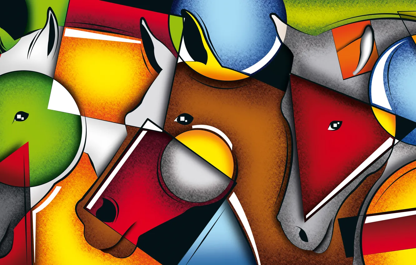 Photo wallpaper line, horses, color, face, geometry, composition, Figure