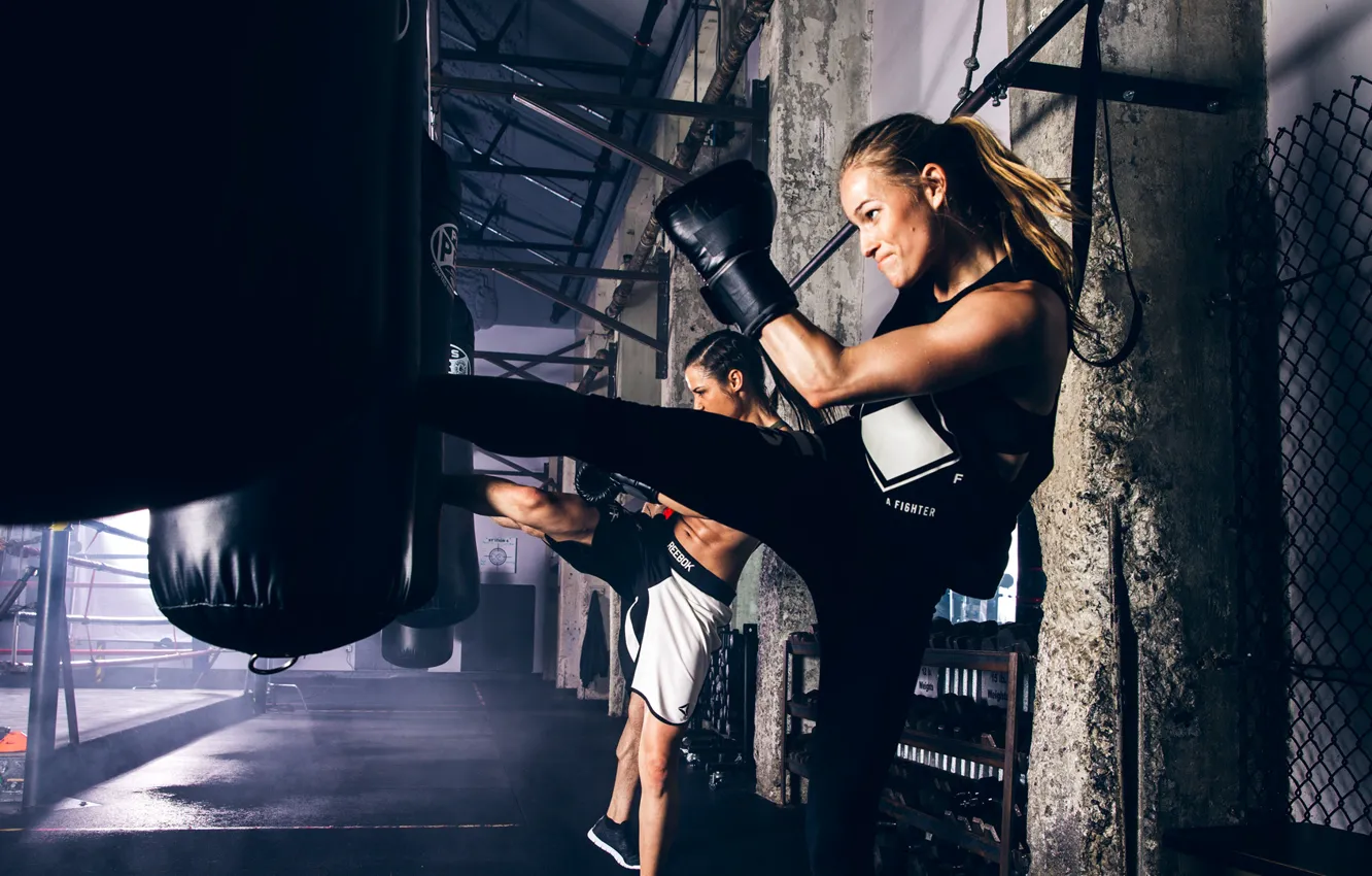 Photo wallpaper girl, workout, kickboxing