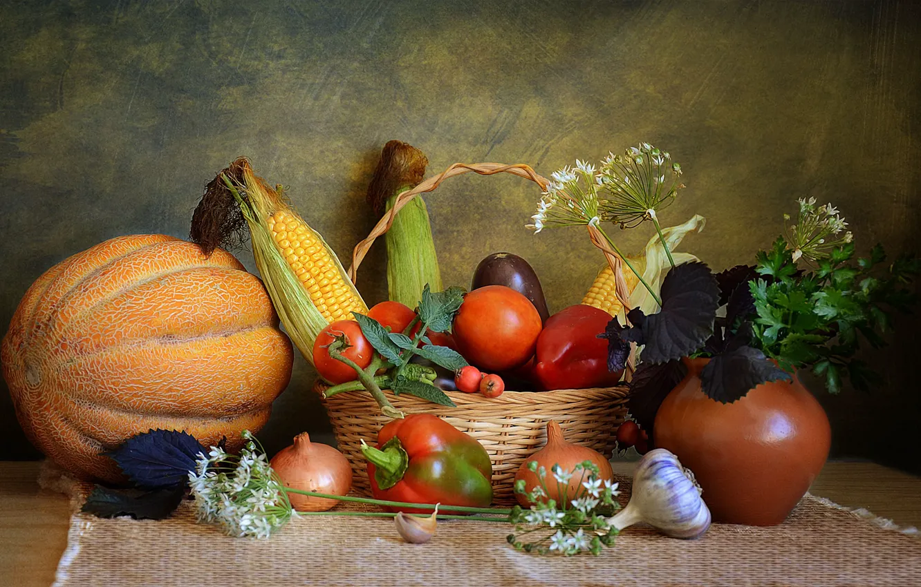 Photo wallpaper basket, still life, vegetables