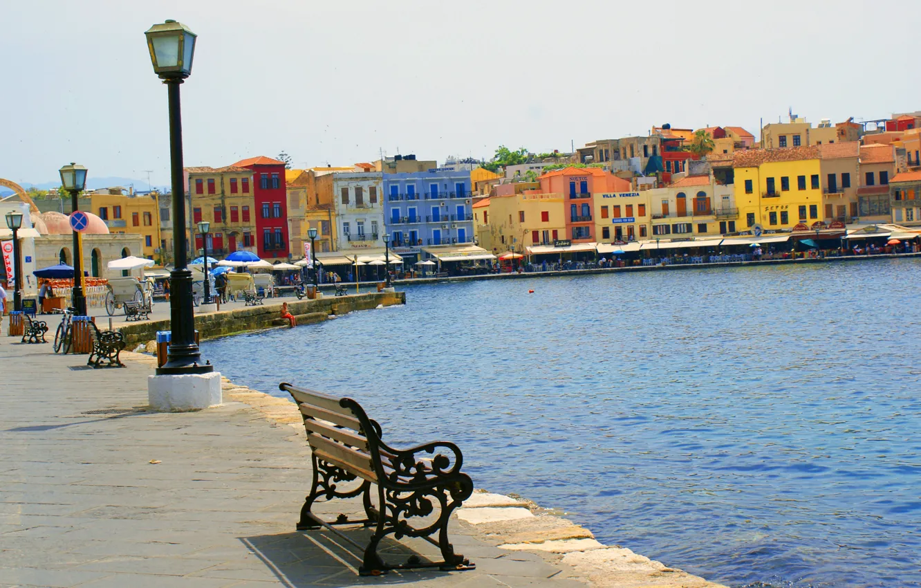 Photo wallpaper sea, the city, shop, shop, Crete, Chania