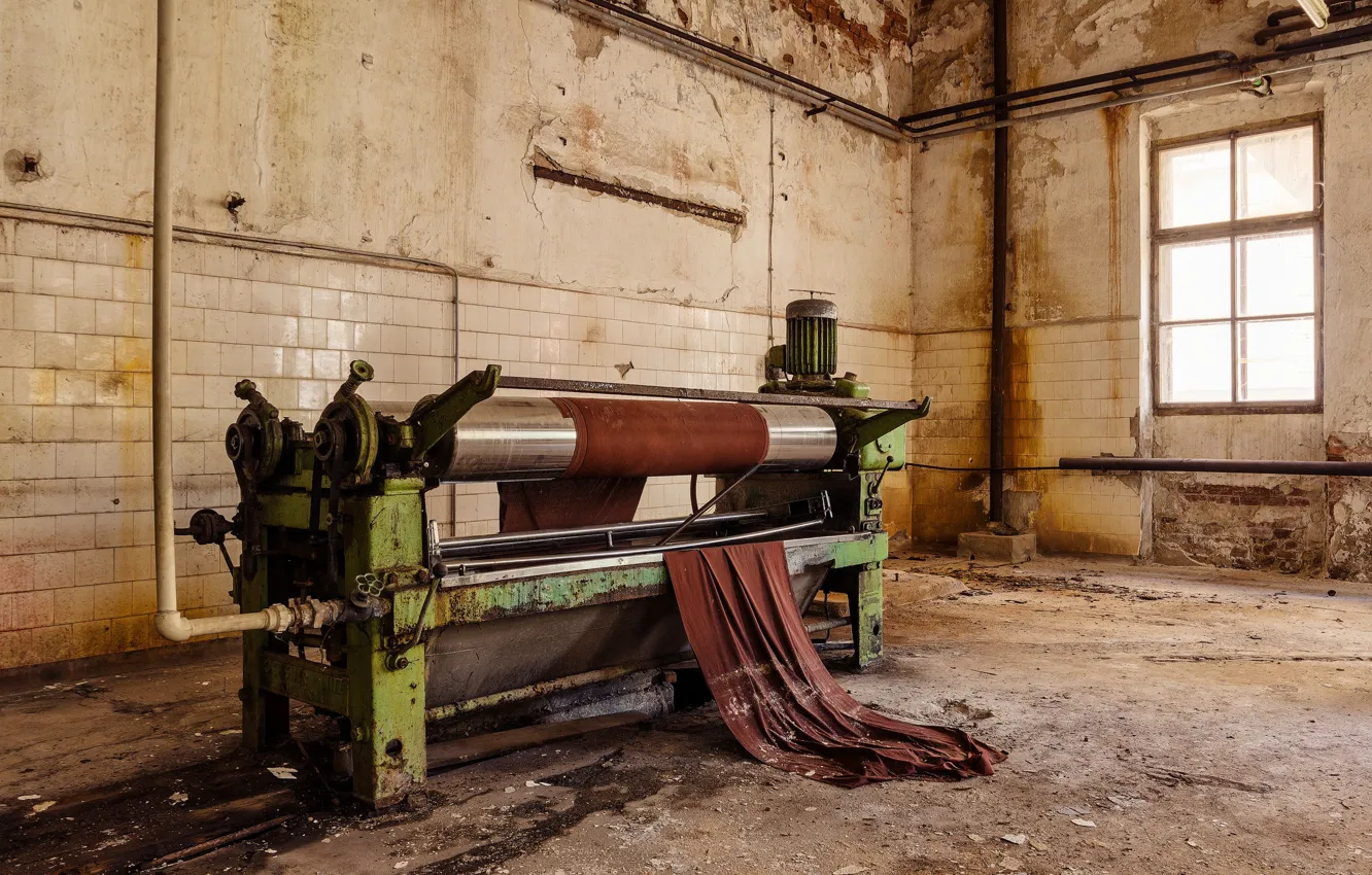 Photo wallpaper Machine, window, room, sunlight, abandoned, decay