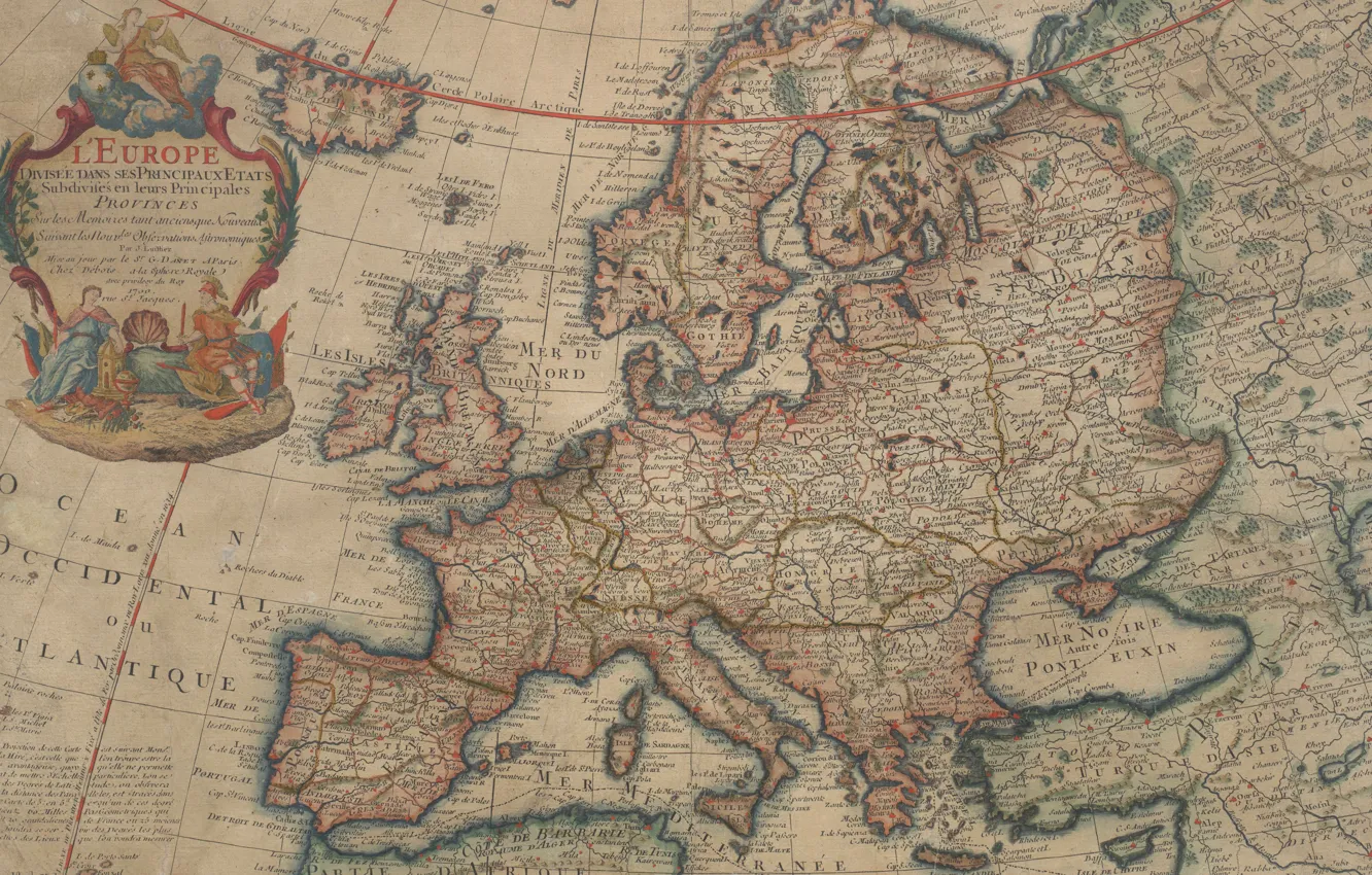 Photo wallpaper old maps, old maps, 1700, Map Of Europe, Vintage Europe map, Parchment, Map of Europe