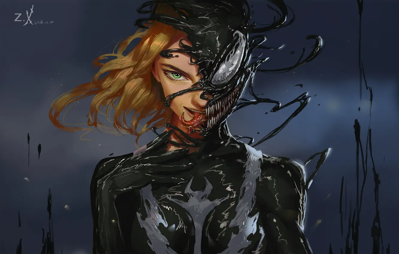 Photo wallpaper Girl, Language, Teeth, Art, Comics, MARVEL, Concept Art, Venom