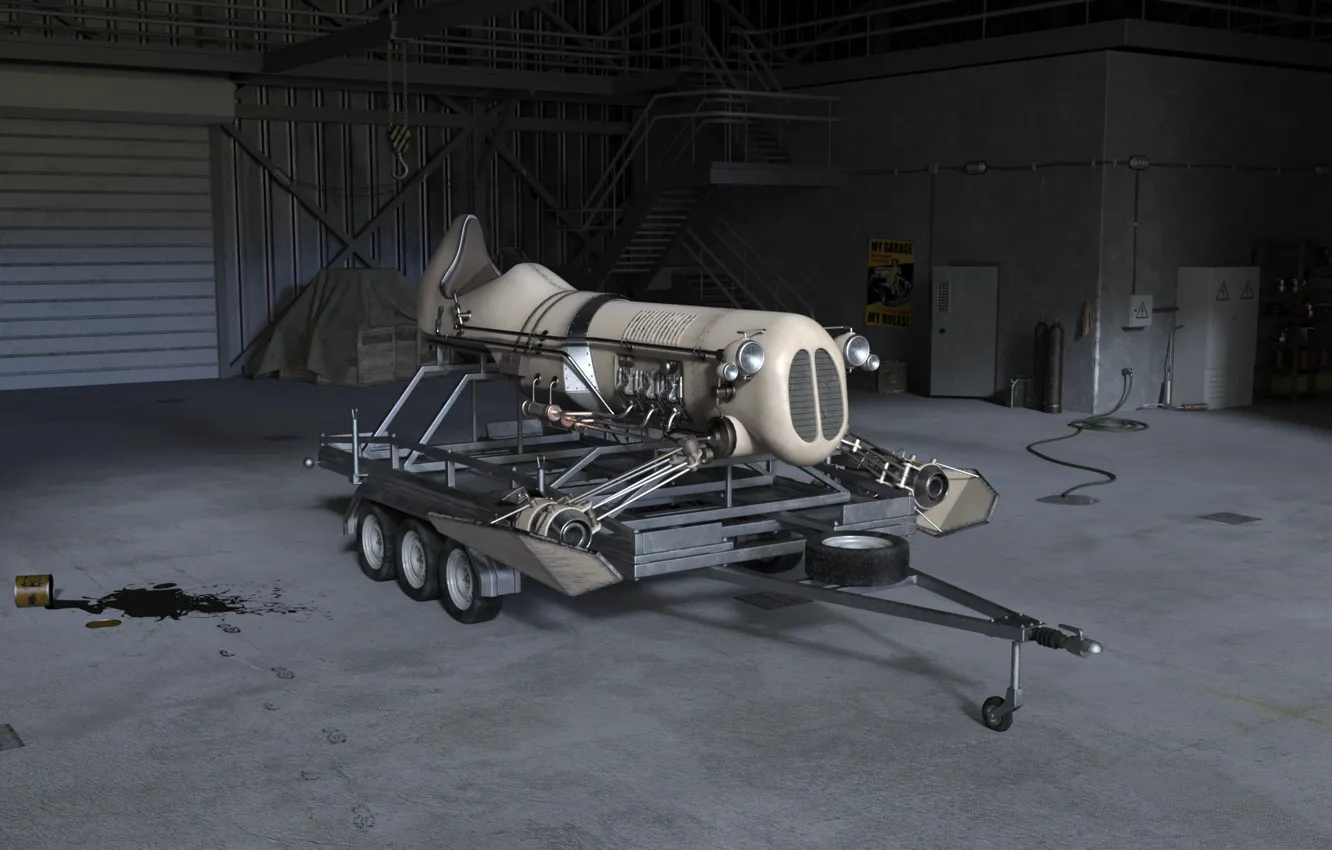 Photo wallpaper transport, garage, the trailer, camera, Sky Machine hangar