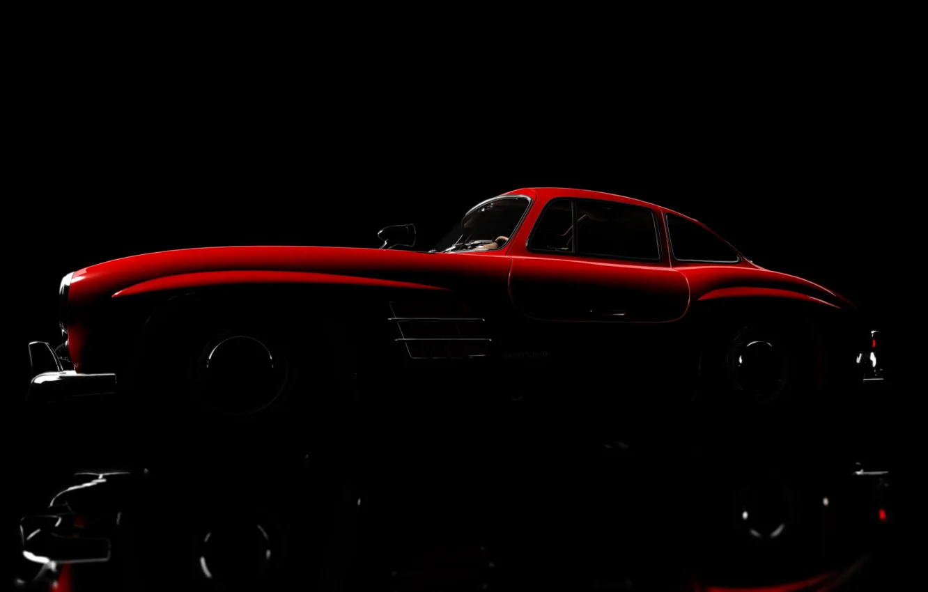 Photo wallpaper red, silhouette, car, Mercedes Benz 300SL